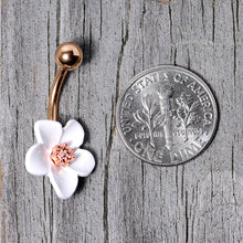 Load image into Gallery viewer, Rose Gold Tone Spring Blossom Pretty White Flower Belly Ring