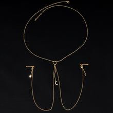 Load image into Gallery viewer, 14G 5/8 Clear Gem Gold Tone Heart Star Nipple Chain Necklace