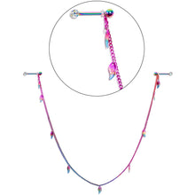 Load image into Gallery viewer, 14G 5/8 Clear Gem Rainbow Autumn Leaves Dangle Nipple Chain