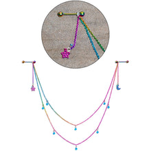 Load image into Gallery viewer, 14G 5/8 Blue Gem Rainbow Moon Star Double Dangle Nipple Chain
