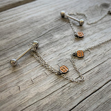 Load image into Gallery viewer, 14G 5/8 Orange Pumpkin Patch Halloween Dangle Nipple Chain