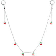 Load image into Gallery viewer, 14G 9/16 Clear Gem Red Cherry Captive Ring Dangle Nipple Chain
