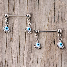 Load image into Gallery viewer, 14G 5/8 Blue Eyeball Hand Halloween Dangle Nipple Ring Set