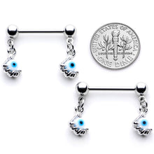 Load image into Gallery viewer, 14G 5/8 Blue Eyeball Hand Halloween Dangle Nipple Ring Set