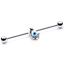 Load image into Gallery viewer, 14G Blue Eyeball Hand Halloween Industrial Barbell 38mm