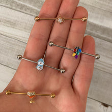 Load image into Gallery viewer, 14G Clear Gem Rose Gold Tone Snowflake Industrial Barbell 38mm