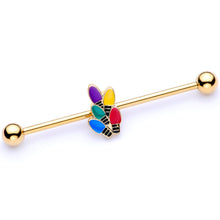 Load image into Gallery viewer, 14G Gold Tone Christmas Lights Industrial Barbell 38mm