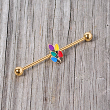 Load image into Gallery viewer, 14G Gold Tone Christmas Lights Industrial Barbell 38mm