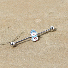 Load image into Gallery viewer, 14G Snowman Winter Holiday Industrial Barbell 38mm