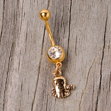 Load image into Gallery viewer, Clear Gem Gold Tone Happy Ghost Halloween Dangle Belly Ring