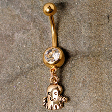 Load image into Gallery viewer, Clear Gem Gold Tone Happy Ghost Halloween Dangle Belly Ring