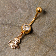 Load image into Gallery viewer, Clear Gem Gold Tone Happy Ghost Halloween Dangle Belly Ring