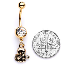 Load image into Gallery viewer, Clear Gem Gold Tone Happy Ghost Halloween Dangle Belly Ring
