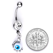 Load image into Gallery viewer, Clear Gem Blue Eyeball Hand Halloween Dangle Belly Ring