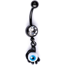 Load image into Gallery viewer, Clear Gem Black Blue Eyeball Hand Halloween Dangle Belly Ring