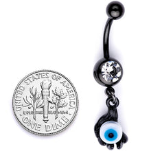 Load image into Gallery viewer, Clear Gem Black Blue Eyeball Hand Halloween Dangle Belly Ring