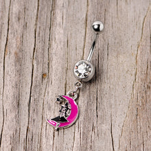 Load image into Gallery viewer, Pink Moon Witch Halloween Dangle Belly Ring