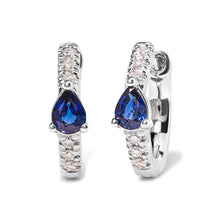 Load image into Gallery viewer, 10K White Gold Pear Shaped Blue Sapphire and 1/10 Cttw Diamond Huggy Hoop Earrings (H-I Color, I1-I2 Clarity)