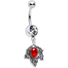Load image into Gallery viewer, Clear Red Gem Holiday Holly Leaf Christmas Dangle Belly Ring