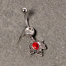 Load image into Gallery viewer, Clear Red Gem Holiday Holly Leaf Christmas Dangle Belly Ring