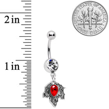Load image into Gallery viewer, Clear Red Gem Holiday Holly Leaf Christmas Dangle Belly Ring