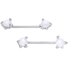 Load image into Gallery viewer, 14G 5/8 White Faux Opal Dragon Claw Barbell Nipple Ring Set