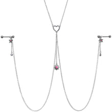 Load image into Gallery viewer, 14G 5/8 Pink Gem Sun Heart Star Nipple Chain Necklace