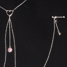 Load image into Gallery viewer, 14G 5/8 Pink Gem Sun Heart Star Nipple Chain Necklace