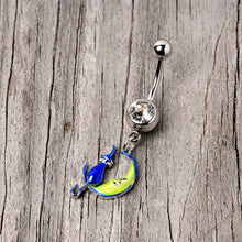 Load image into Gallery viewer, Clear Gem Blue Witch Cat Moon Halloween Dangle Belly Ring