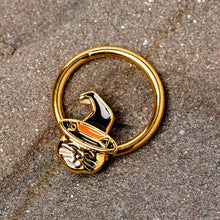 Load image into Gallery viewer, 16G 3/8 Gold Tone Witch Hat Cat Halloween Hinged Segment Ring