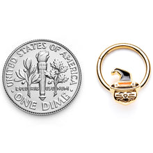 Load image into Gallery viewer, 16G 3/8 Gold Tone Witch Hat Cat Halloween Hinged Segment Ring