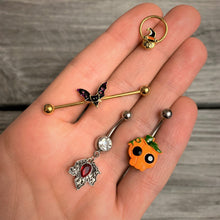 Load image into Gallery viewer, 16G 3/8 Gold Tone Witch Hat Cat Halloween Hinged Segment Ring
