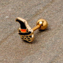 Load image into Gallery viewer, 16G 1/4 Black Gold Tone Witch Hat Cat Halloween Cartilage Tragus