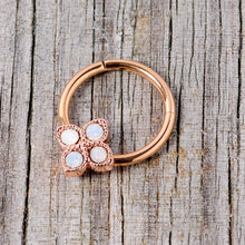 Load image into Gallery viewer, 16G 3/8 White Faux Opal Rose Gold Tone Regal Hinged Segment Ring