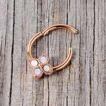 Load image into Gallery viewer, 16G 3/8 White Faux Opal Rose Gold Tone Regal Hinged Segment Ring