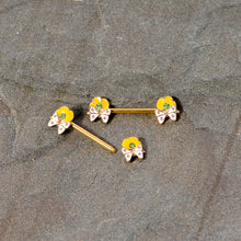 Load image into Gallery viewer, 14G 9/16 Green Gem Gold Tone Butterfly Barbell Nipple Ring Set