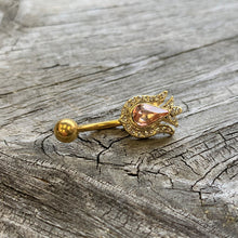 Load image into Gallery viewer, Pink Gem Gold Tone Plated Tulip Flower Belly Ring