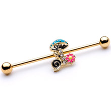Load image into Gallery viewer, 14G Gold Tone Snail Flower Magic Mushroom Industrial Barbell 38mm