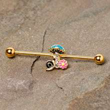 Load image into Gallery viewer, 14G Gold Tone Snail Flower Magic Mushroom Industrial Barbell 38mm
