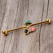 Load image into Gallery viewer, 14G Gold Tone Snail Flower Magic Mushroom Industrial Barbell 38mm