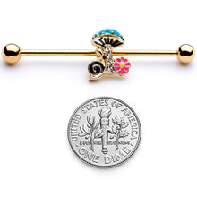 Load image into Gallery viewer, 14G Gold Tone Snail Flower Magic Mushroom Industrial Barbell 38mm