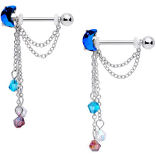 Load image into Gallery viewer, 14G 9/16 Blue Purple Gem Moon Trio Dangle Nipple Ring Set