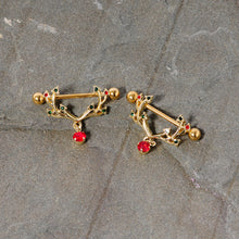 Load image into Gallery viewer, 14G 25mm Red Green Gem Reindeer Antler Holiday Nipple Shield Set