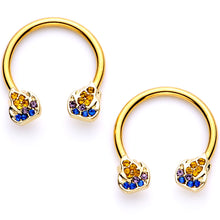 Load image into Gallery viewer, 14G 1/2 Orange Gem Gold Tone Candle Horseshoe Nipple Ring Set