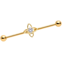 Load image into Gallery viewer, 14G Clear CZ Gem Gold Tone Open Flower Industrial Barbell 38mm