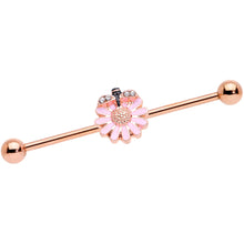 Load image into Gallery viewer, 14G Clear Gem Rose Gold Tone Flower Bee Industrial Barbell 38mm