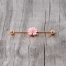Load image into Gallery viewer, 14G Clear Gem Rose Gold Tone Flower Bee Industrial Barbell 38mm
