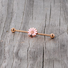 Load image into Gallery viewer, 14G Clear Gem Rose Gold Tone Flower Bee Industrial Barbell 38mm
