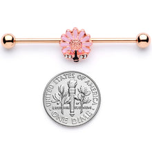 Load image into Gallery viewer, 14G Clear Gem Rose Gold Tone Flower Bee Industrial Barbell 38mm