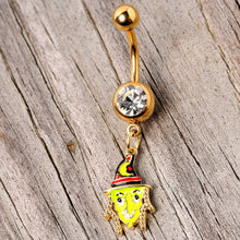 Load image into Gallery viewer, Clear Gem Gold Tone Green Witch Halloween Dangle Belly Ring